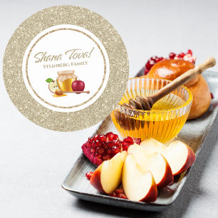 Glam White and Gold Glitter Jewish Rosh Hashanah Classic Round Sticker