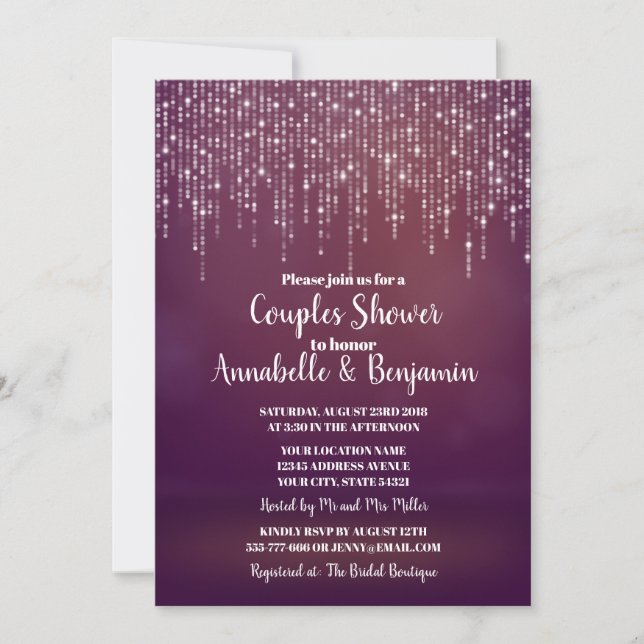 Glam White Fairy Lights PINK BOKEH Couples Shower Invitation (Front)