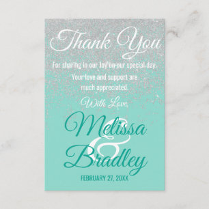 Glam White Glitter Sparkles Teal Thank You Card