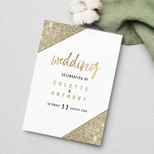 Glam white gold glitter geometric Wedding Program