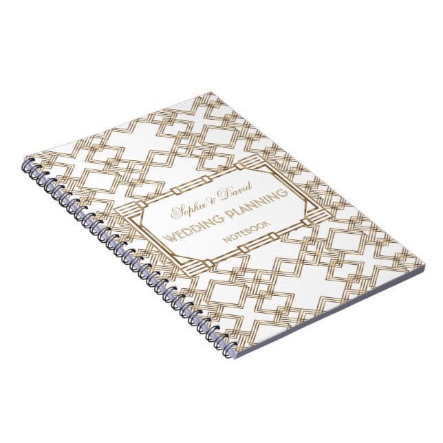 Glam White Gold Great Gatsby 1920s Wedding Planner Notebook (Right Side)