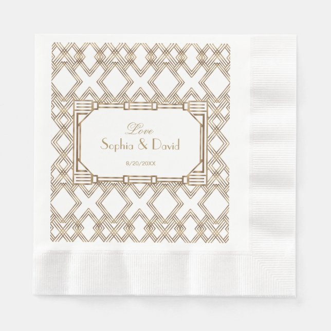 Glam White Gold Great Gatsby Wedding Napkin (Front)