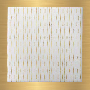 Glam White Gold Stripes Ceramic Tile