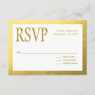 Glam White RSVP with Gold Nugget Faux Foil Outline Card