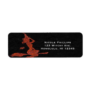 Glam Witch Flying on Broom Halloween Party Return Address Label