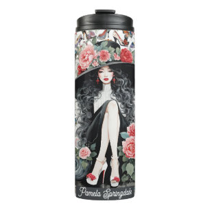 Glam Woman in Huge Hat with Flowers and High Heels Thermal Tumbler
