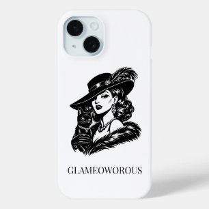 Glam Woman with Cat Fashion Illustration iPhone 15 Case