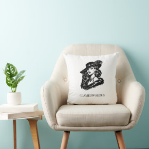 Glam Woman with Cat Fashion Illustration Cushion