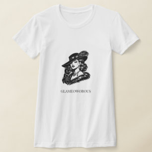 Glam Woman with Cat Fashion Illustration T-Shirt