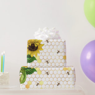 Glam Yellow Sunflower Gold Honeycomb Bees Wrapping Paper