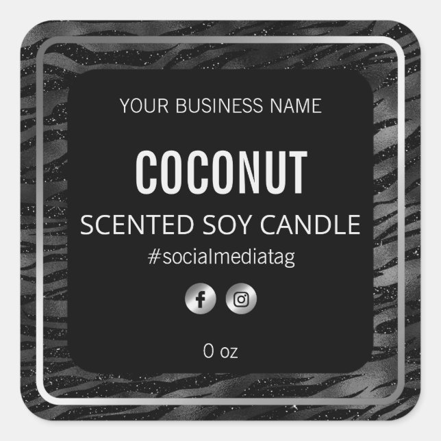 Glam Zebra Print Black And Silver Product Labels (Front)