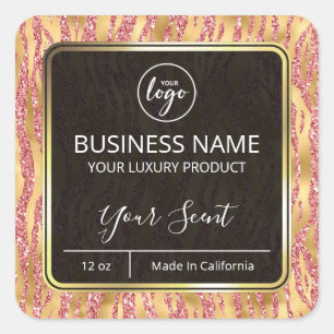 Glam Zebra Print Gold Pink Glitter Candle Labels