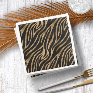 Glam Zebra Stripes Pattern Black Gold ID1151 Napkin