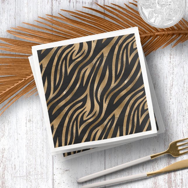 Glam Zebra Stripes Pattern Black Gold ID1151 Napkin (Creator Uploaded)