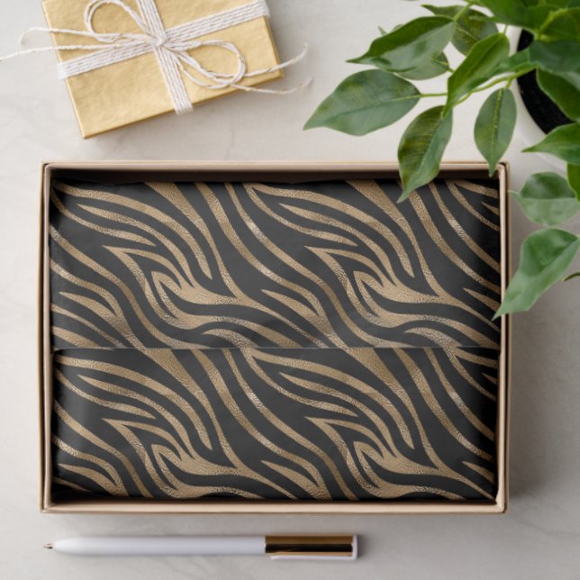 Glam Zebra Stripes Pattern Black Gold ID1151 Tissue Paper (Gift)