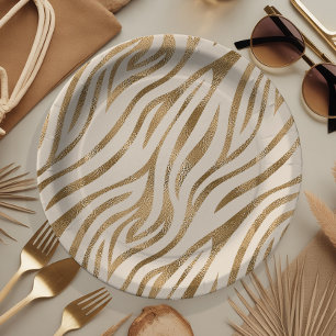 Glam Zebra Stripes Pattern Safari Gold ID1151 Paper Plate