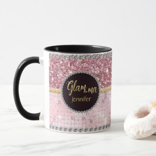 Glamma Glamourous Grandma Pink Glitter Gold Name Mug