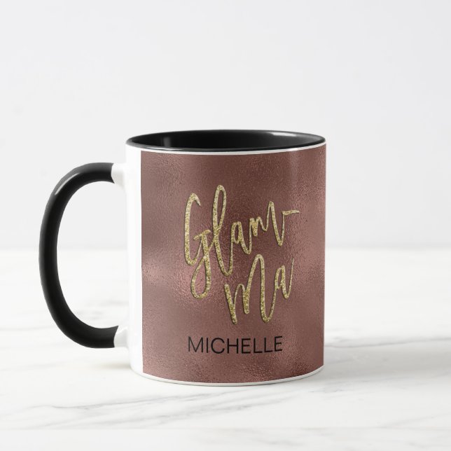 Glamma Glamourous Grandma Rose Gold Foil Gold Name Mug (Left)