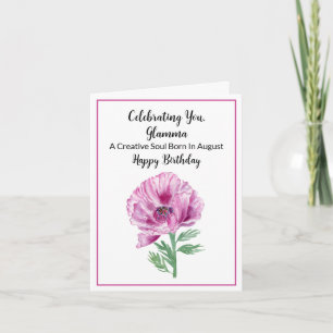 Glamma Happy August Birthday Purple Poppy  Card