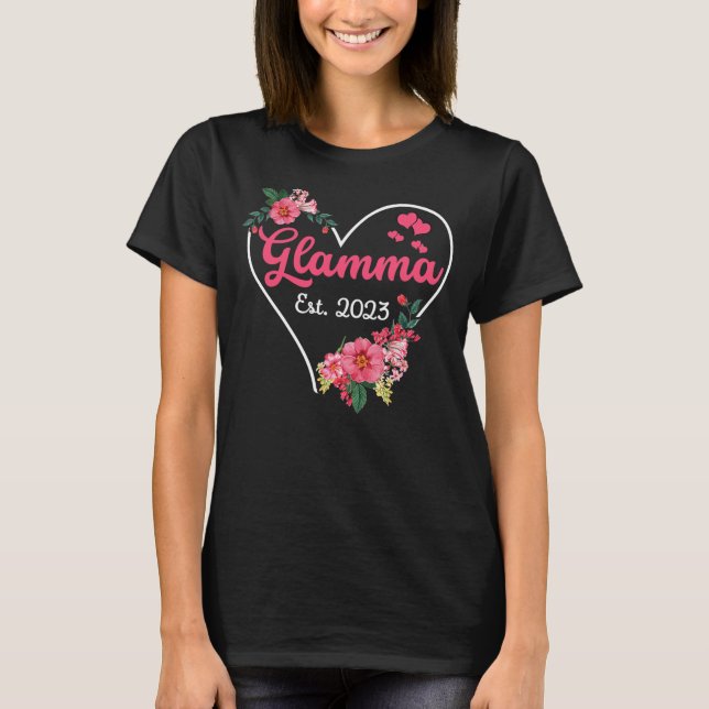 Glamma to Grandma 2023 Pregnancy Announcement T-Shirt (Front)