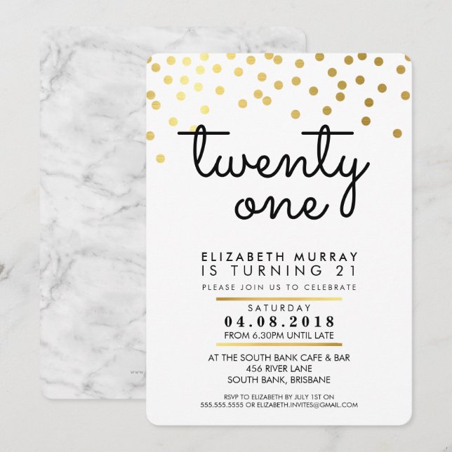 GLAMOROUS 21st birthday party INVITE gold confetti (Front/Back)
