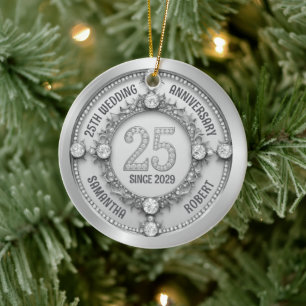 Glamorous 25th Wedding Anniversary Ceramic Ornament