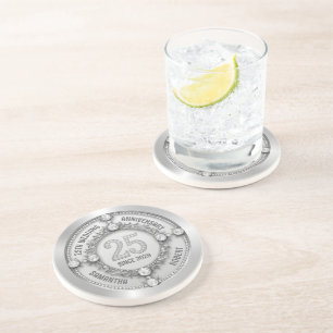 Glamorous 25th Wedding Anniversary Coaster