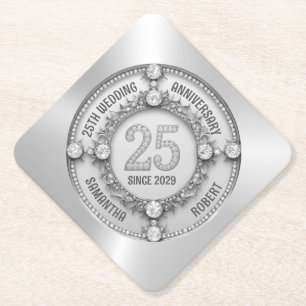 Glamorous 25th Wedding Anniversary Paper Coaster