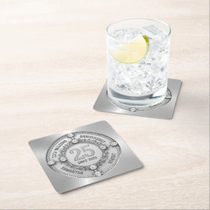 Glamorous 25th Wedding Anniversary Square Paper Coaster