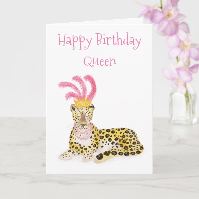 Glamorous Amur leopard Happy Birthday Queen card (Orchid)