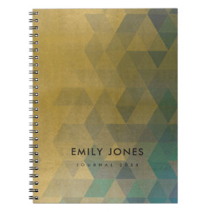 GLAMOROUS AQUA BLUE GOLD FAUX TRIANGULAR PATTERN NOTEBOOK