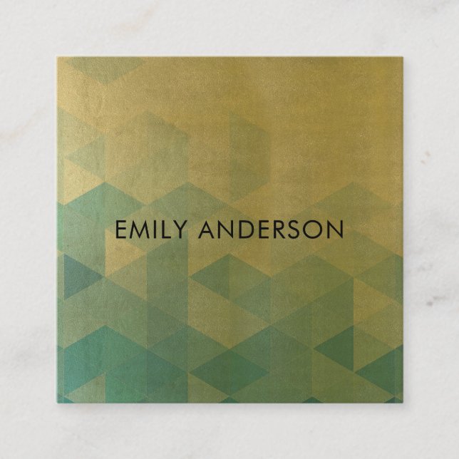 GLAMOROUS AQUA BLUE GOLD FAUX TRIANGULAR PATTERN SQUARE BUSINESS CARD (Front)