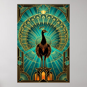 Glamorous Art Deco Peacock Teal & Gold Poster