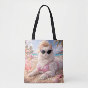 Glamorous Beach Cat with Sunglasses Tote Bag