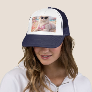 Glamorous Beach Cat with Sunglasses Trucker Hat