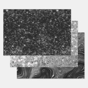 Glamorous Black & Silver Sparkling Patterns Wrapping Paper Sheet
