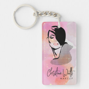 Glamorous Blush Pink Watercolor Sparkly Makeup QR Key Ring