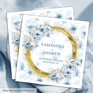 Glamorous Bohemian Light Blue Gold Wedding Napkins