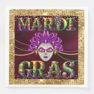 Glamorous Burgundy Masquerade Mardi Gras Party Napkin