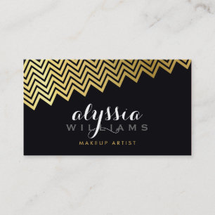 GLAMOROUS chevron pattern shiny gold foil black Business Card