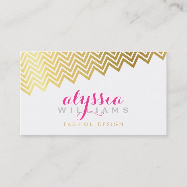 GLAMOROUS chevron pattern stylish shiny gold foil Business Card (Front)