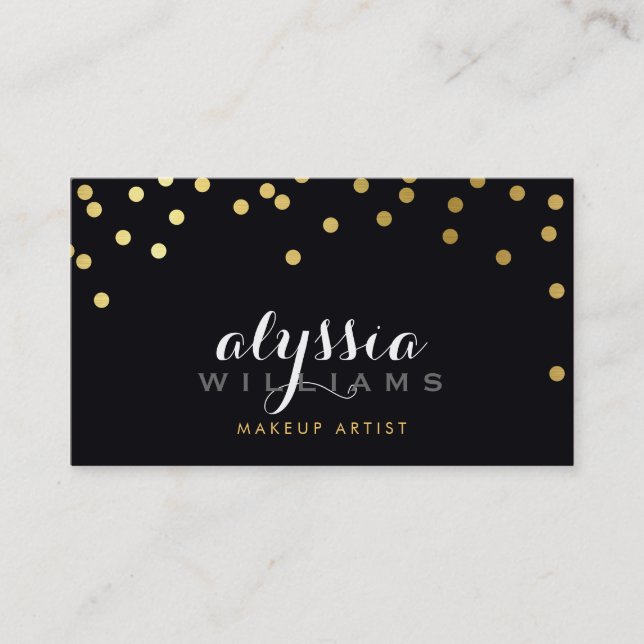 GLAMOROUS confetti shiny gold foil bold black Business Card (Front)