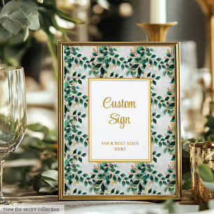Glamorous Dark Green Gold Eucalyptus Wedding Sign