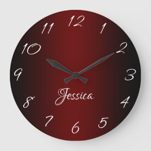 Glamorous Dark Red and Black Ombre Personalized Large Clock