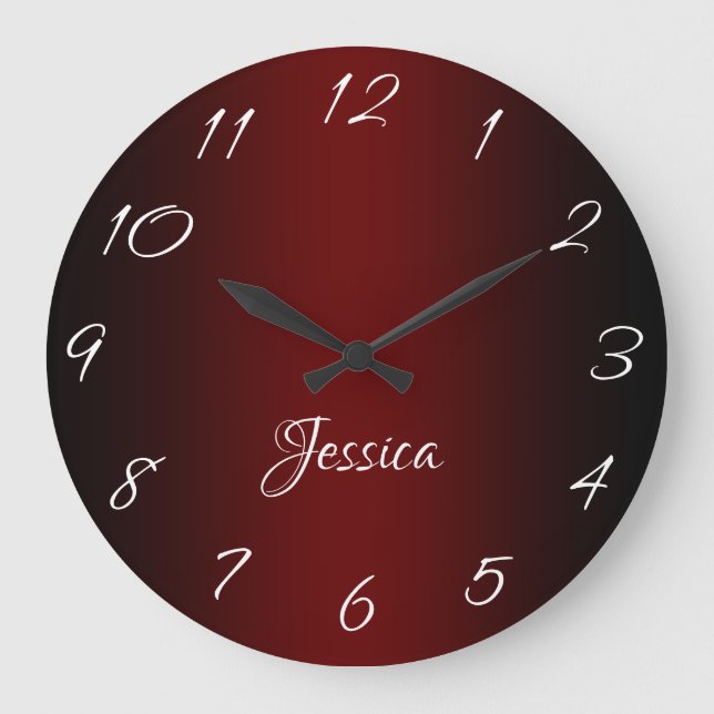 Glamorous Dark Red and Black Ombre Personalized Large Clock (Front)