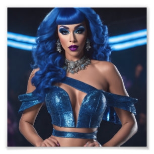 Glamorous Drag Queen in Blue Raunchy Outfit Photo Print