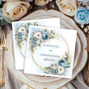Glamorous Dusty Blue Floral Wedding Napkins