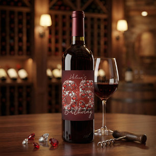 Glamorous Elegant Ruby Red Diamonds 65th Birthday Wine Label