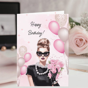 Glamorous Fashionista Chic Pink Happy Birthday Card