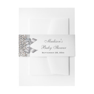Glamorous Faux Silver Sequins Bow Baby Shower Invitation Belly Band